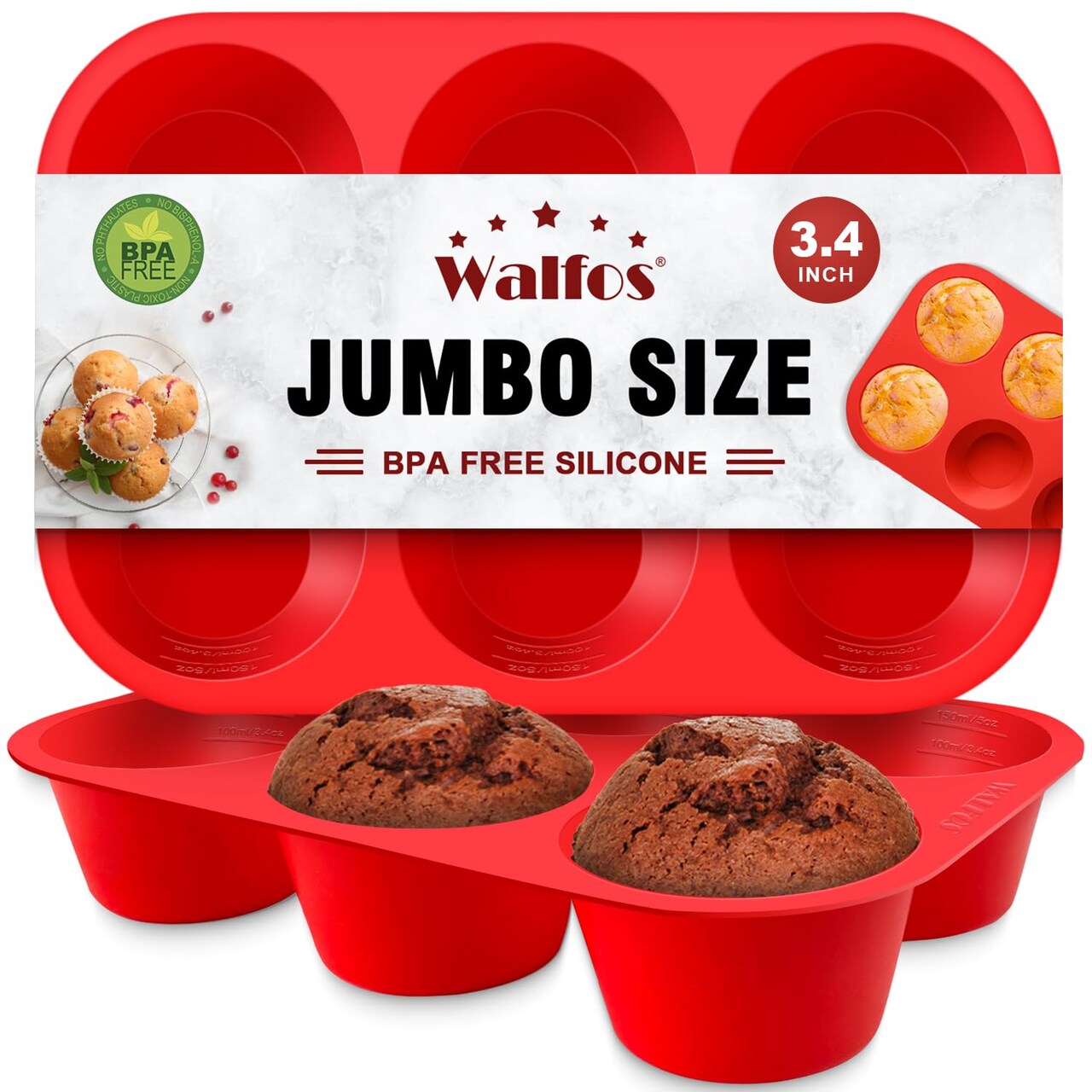 Silicone Texas Muffin Pan Set- 6 Cup Jumbo Silicone Cupcake Pan, Non-Stick, Just PoP Out! Perfect for Egg Muffin, Big Cupcake - BPA Free and Dishwasher Safe, Set of 2